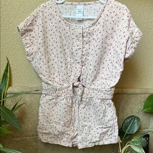 Pink Cherry Print Button-Up Romper